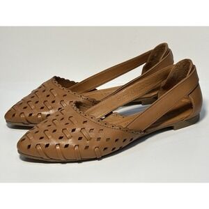 Spring Step Women's Leather Huarache Flats Tan Cutout Slip On Shoes EU 39 US 8.5